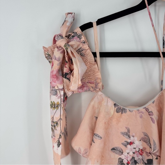 White Sand Off the Shoulder Sleeve Bow Ruffled Mini Dress - Picture 2 of 5